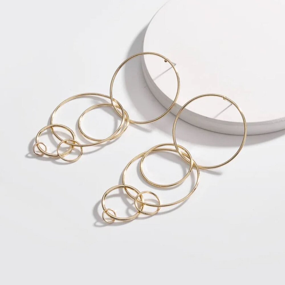 Wolf & Badger Gold Multi-Loop Earrings | Sculptural Statement Dangle - Picture 2 of 2